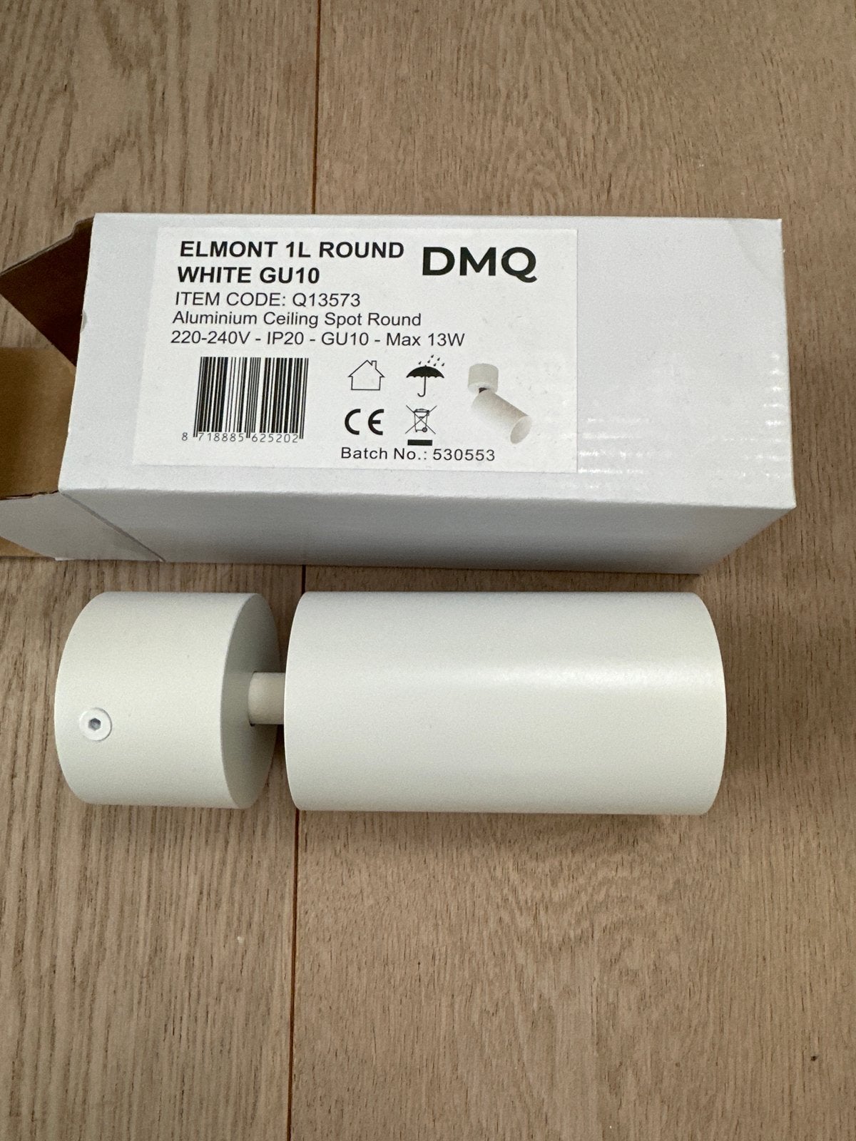 DMQ Elmont 1L Ronde Opbouwspot Wit GU10 Max 13W, GU10, Opbouwspot, Overige merken, Nieuw