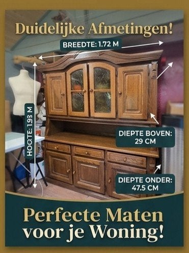 Klassieke Eiken Buffetkast - Robuust en Sfeervol, Gebruikt, Met deur(en), 150 tot 200 cm, Eikenhout