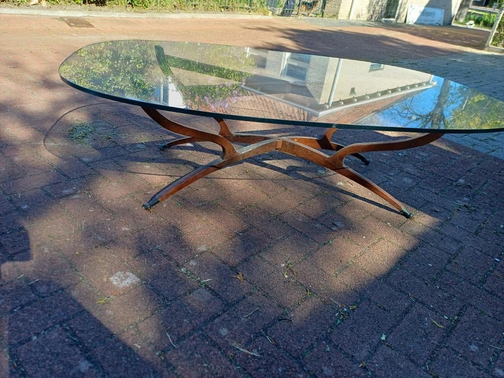 Antieke Salontafel met Opvouwbaar Mahonie Onderstel, Ophalen