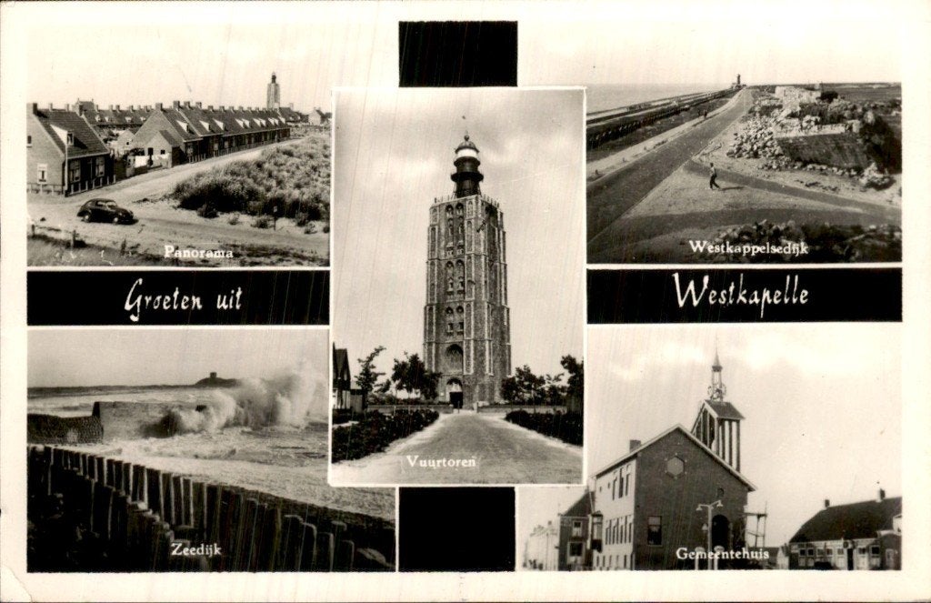 Westkapelle - Vuurtoren - Vooraanzicht, Ophalen of Verzenden, 1940 tot 1960, Gelopen, Zeeland