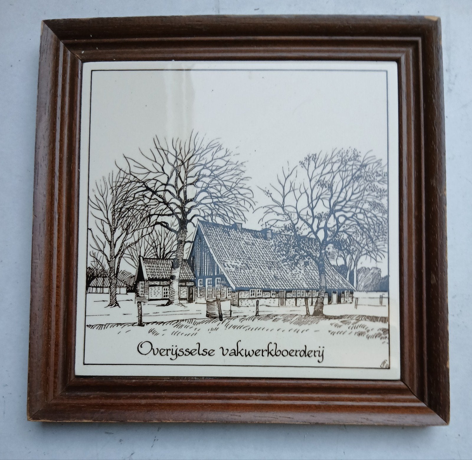 Ingelijste tegel Overijsselse Vakwerkboerderij - 15x15, Ophalen of Verzenden