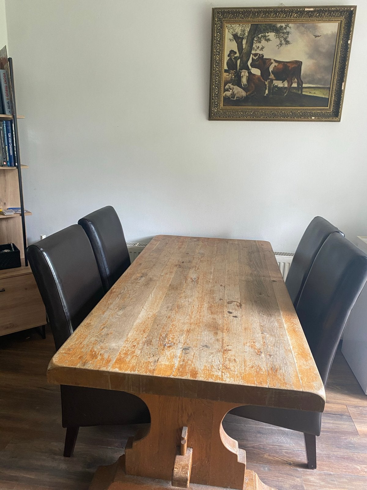 Vintage eettafel van massief eikenhout, Gebruikt, Eikenhout, 150 tot 200 cm, Vier personen