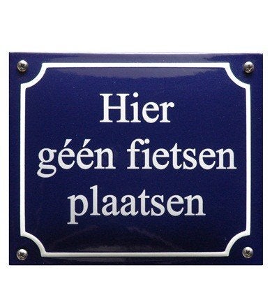 Geen rijwielen plaatsen 35 cm - emaille tekstbord, Ophalen, HorecaBeelden, Nieuw, HorecaBeelden