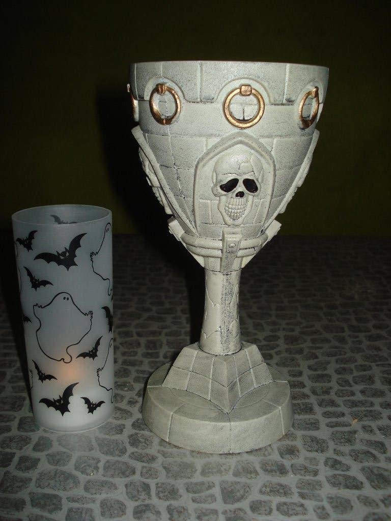 Halloween  Drinkbeker  + Spook Theelicht, Ophalen of Verzenden, Zo goed als nieuw, Feestartikel, Halloween of Griezel