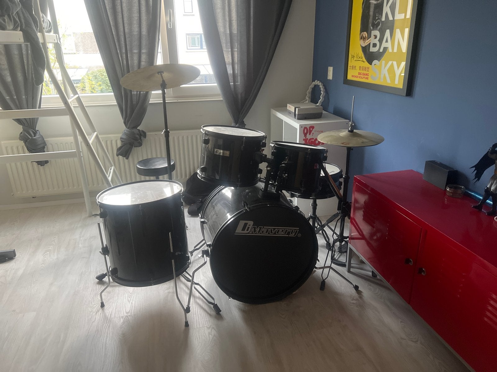 Zwart drumstel - Compleet en in goede staat, Muziek en Instrumenten, Ophalen of Verzenden, Gebruikt, Overige merken