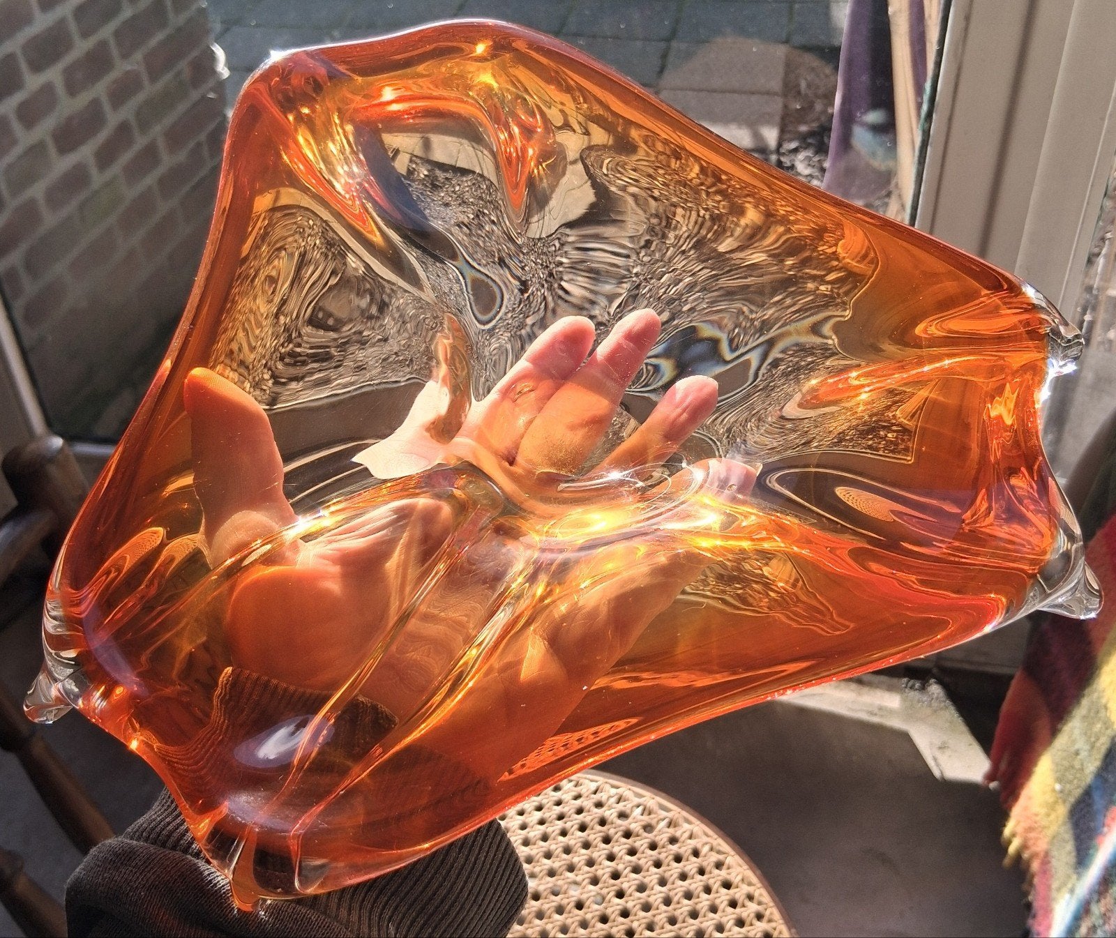 Prachtige vintage schaal van oranje glas Murano, Ophalen of Verzenden