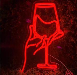 LED lamp neon stijl Wijnglas rood (42x26cm), Ophalen of Verzenden, Nieuw, Lichtbak of (neon) lamp