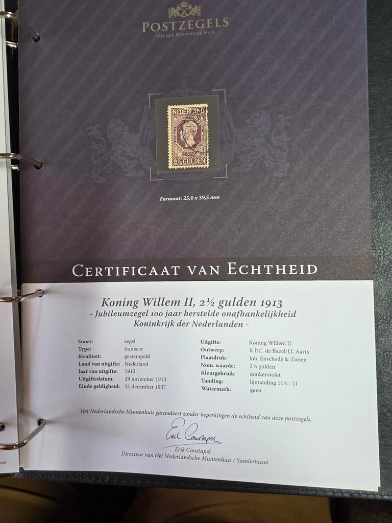 Zegel Koning Willem II, 2½ gulden 1913, gestempeld, Ophalen of Verzenden