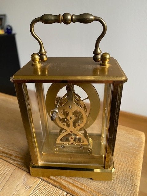 Foto 2 van Vintage KUNDO skeleton carriage clock
