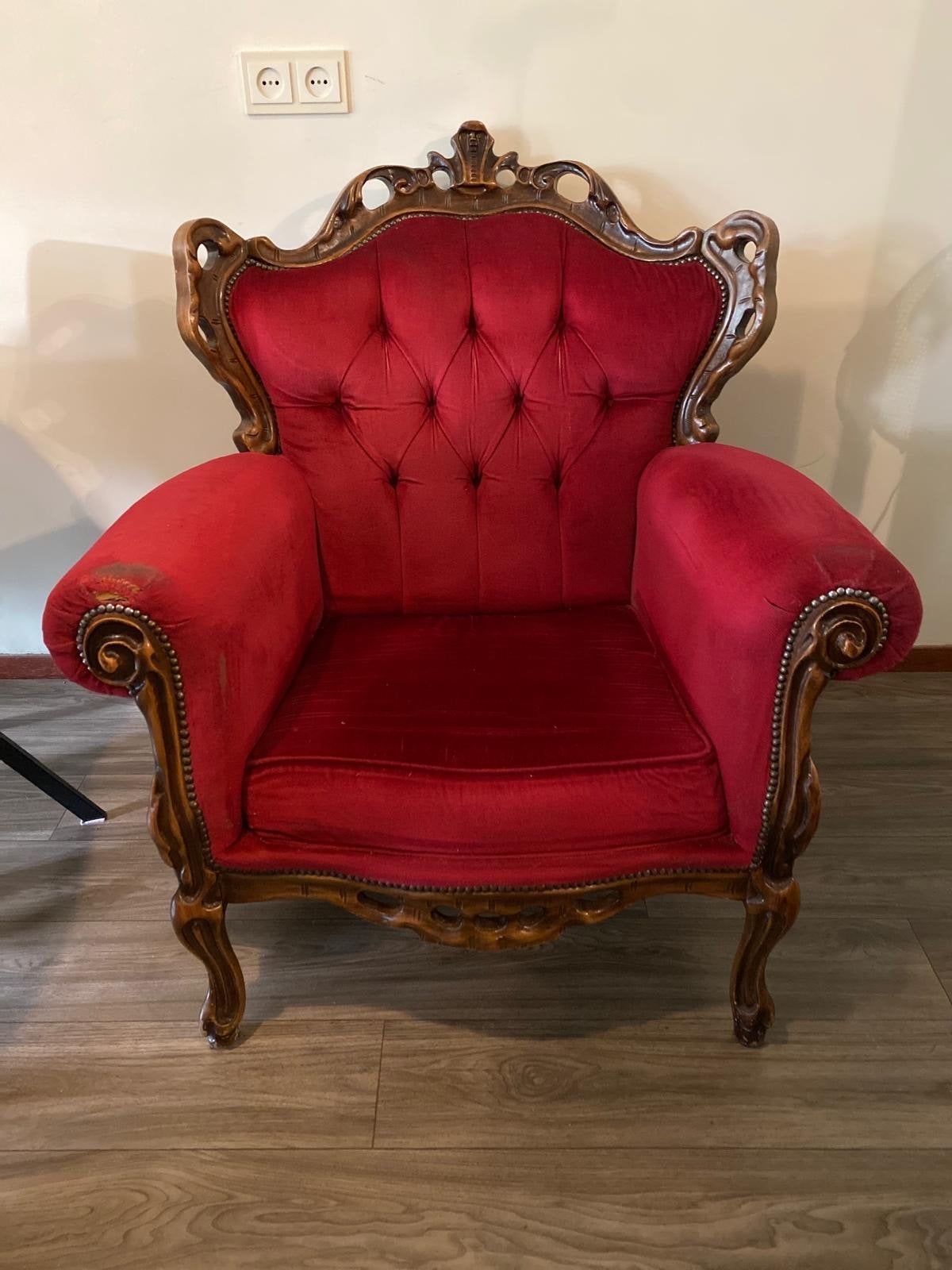 2 Lodewijk Fauteuils- Rood Fluweel, Ophalen