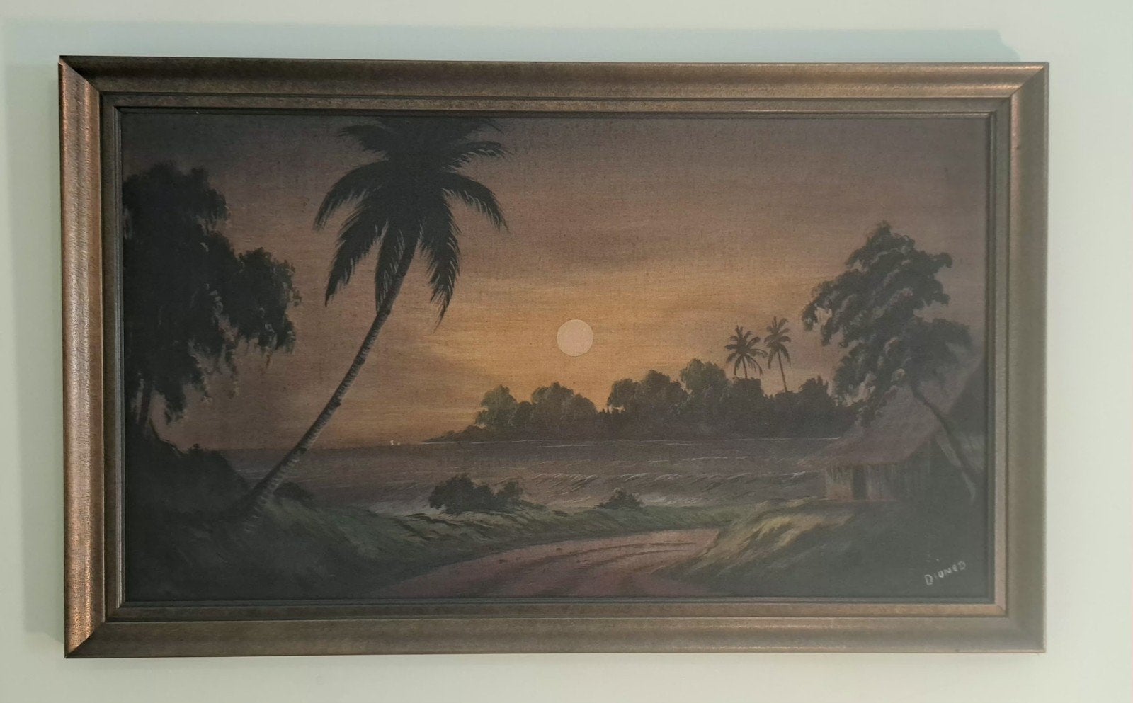 Vintage tropisch landschap Indonesië, Antiek en Kunst, Kunst | Schilderijen | Modern, Ophalen of Verzenden, Overige materialen