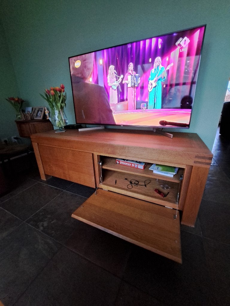 tv kast, Ophalen, 100 tot 150 cm, Eikenhout, Zo goed als nieuw