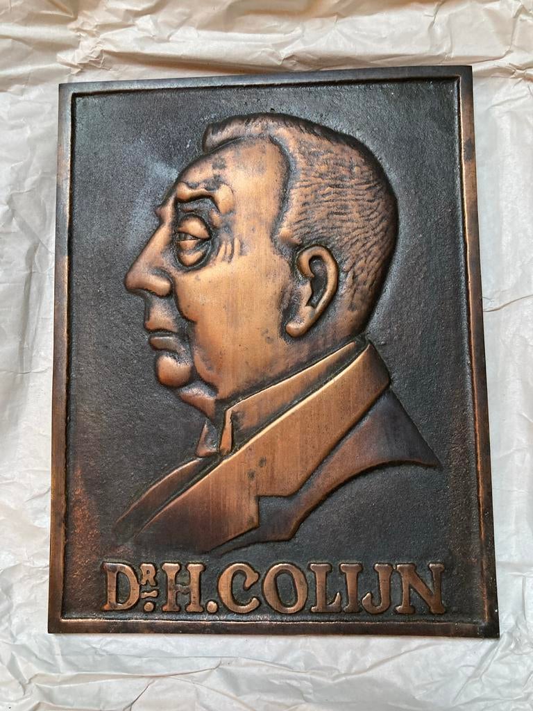 Antieke bronzen plaquette Dr. H. Colijn (1925) - Wienecke, Ophalen of Verzenden