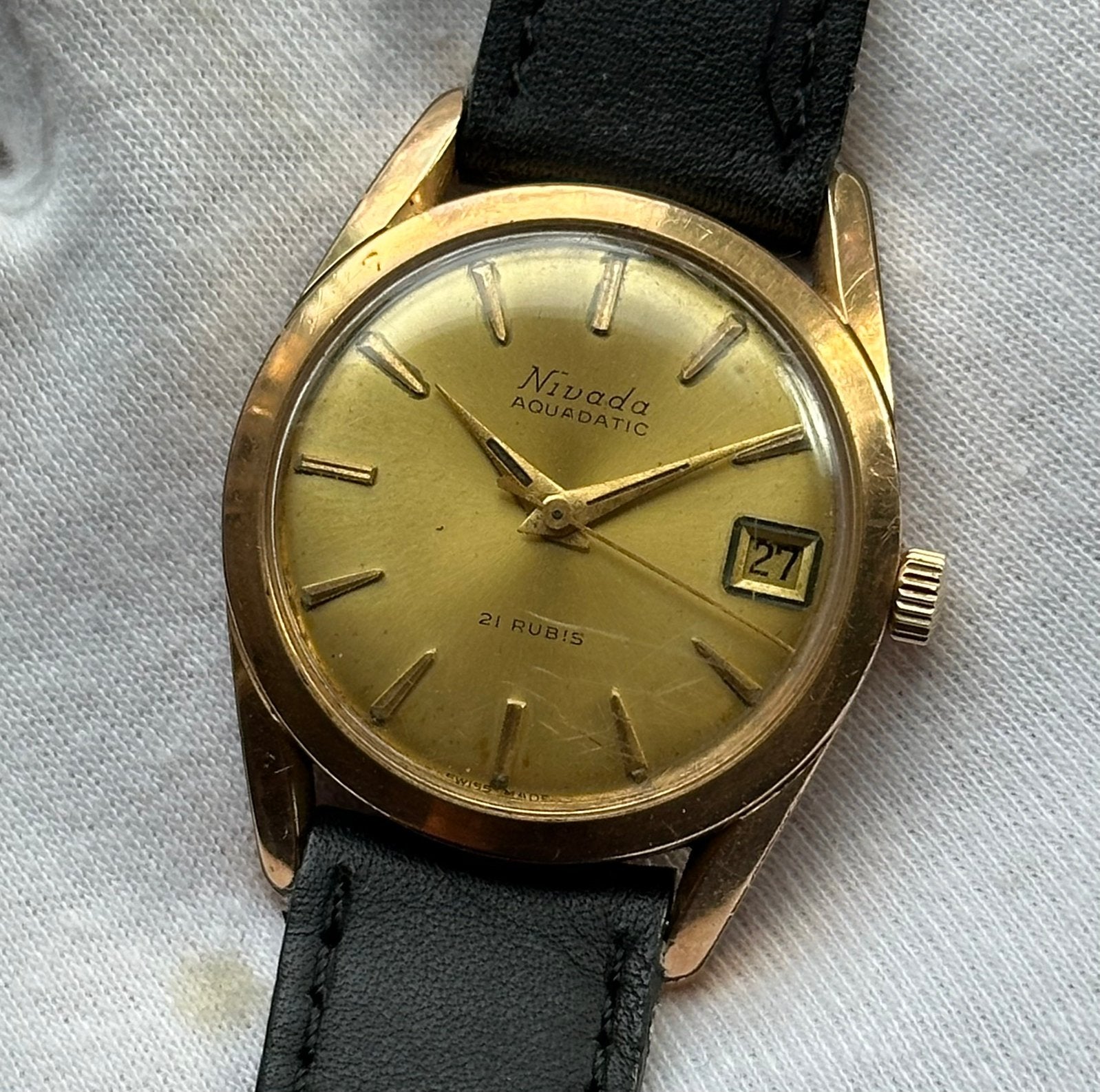 Nivada Grenchen horloge aquadatic, Overige merken, Staal, Polshorloge, Verguld