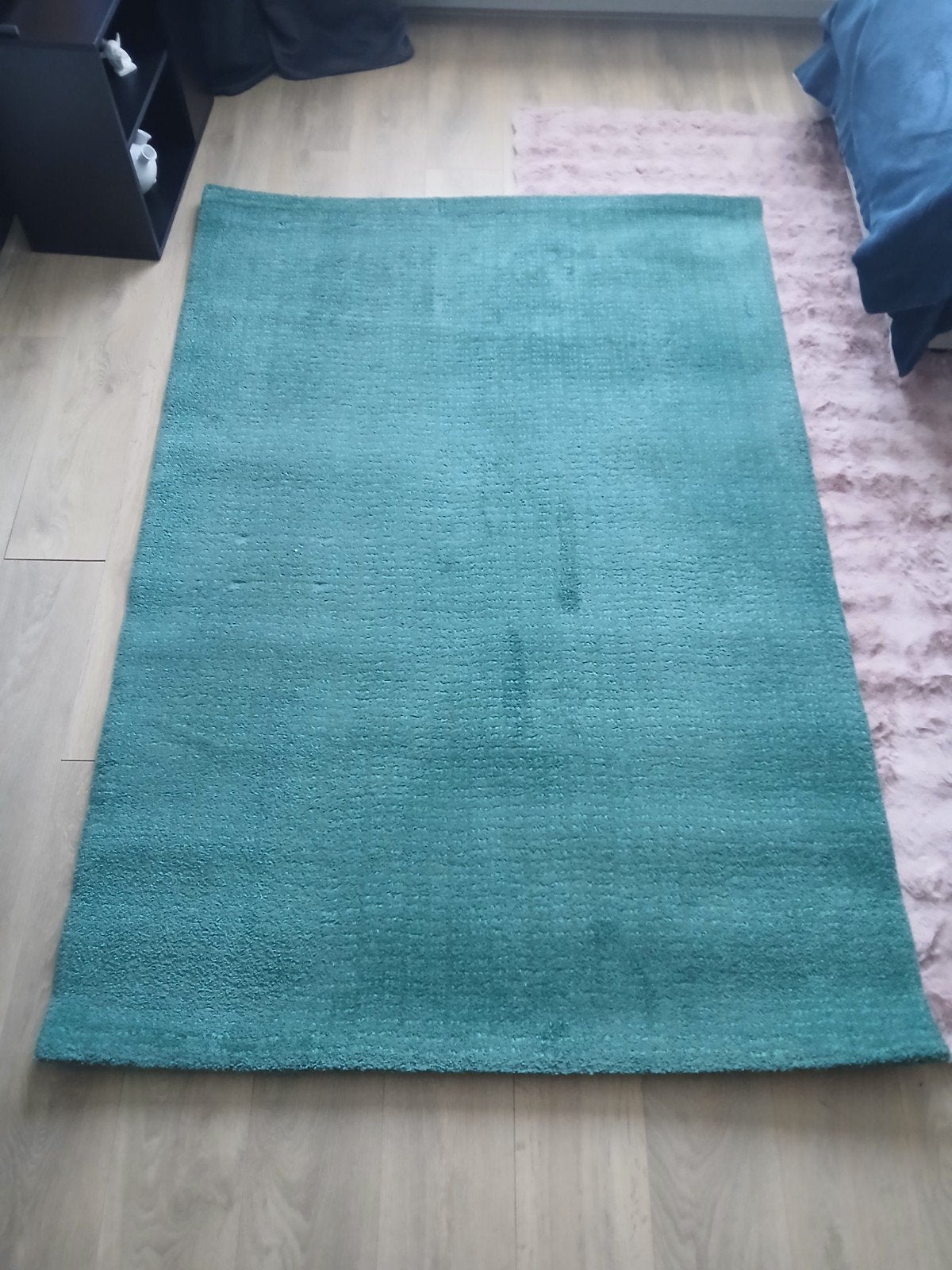 Ikea blauw/wit vloerkleed Langsted, Ophalen, 100 tot 150 cm, Blauw, Zo goed als nieuw