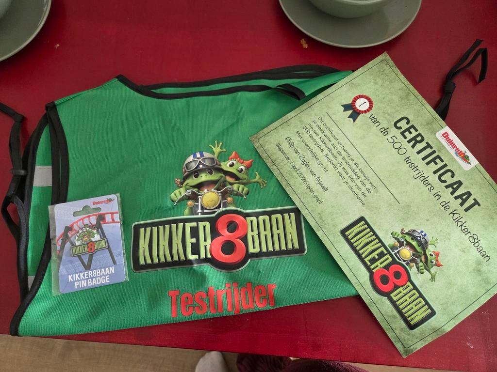 Duinrell Kikker8baan Testrijder Set - Certificaat, Vest, Pin, Ophalen of Verzenden