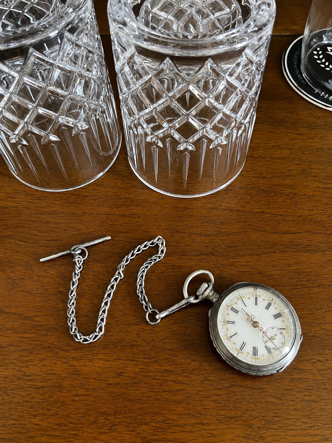 Antiek Zilverkleurig Zakhorloge met Ketting, uit Georgië, Antiek en Kunst, Ophalen