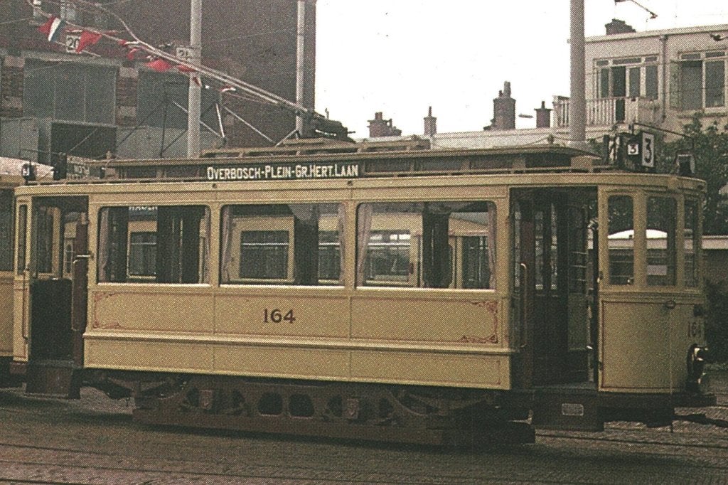 805306	Tram	Den Haag 1975 HTM Motorwagen 164 aanhangwagen, Ophalen of Verzenden, Gebruikt, Tram, Kaart of Prent