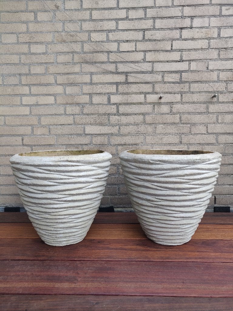 Grote polystone plantenpotten 2x met binnenpot, Tuin en Terras, Bloempotten, Ophalen, Kunststof, 40 cm of meer, Rond