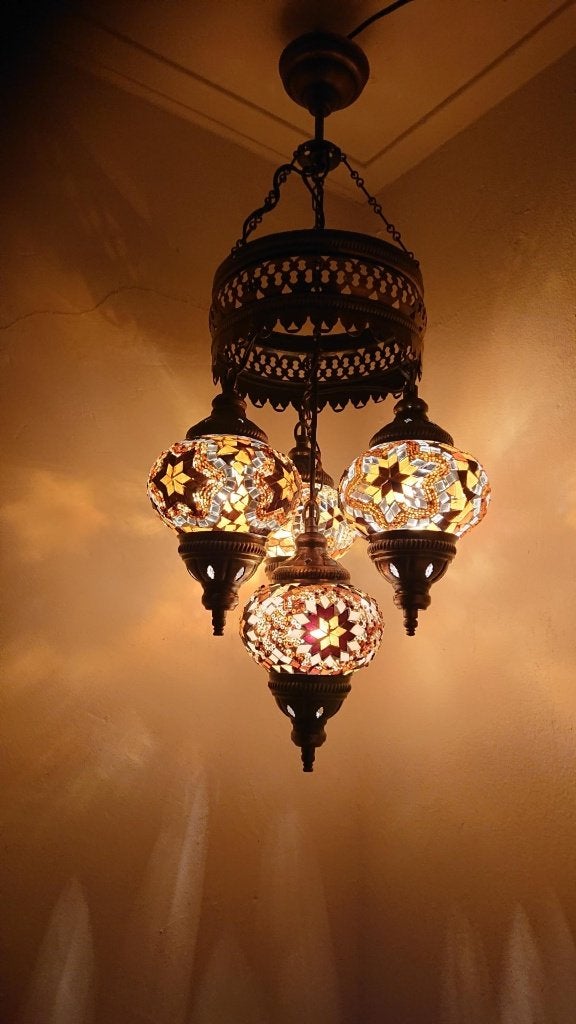 Oosterse Arabische Marokkaanse hanglamp glasmozaiek set 4, Huis en Inrichting, Oosters Arabisch 1001nacht Boho Ibiza Marrakech Marokkaans Turks