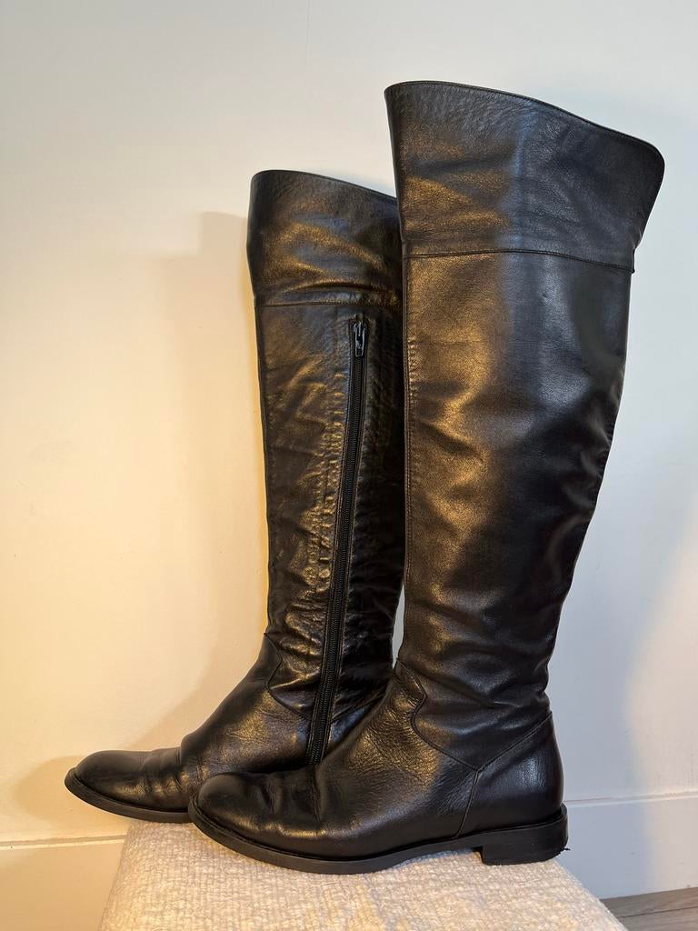 Black Leather Knee-High Boots – Made in Italy, Ophalen of Verzenden, Gedragen, Zwart, Hoge laarzen