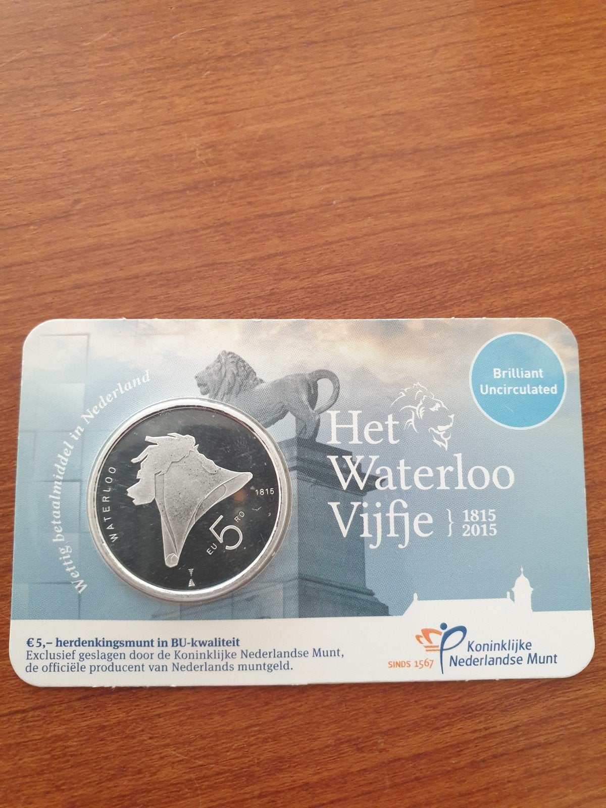5 euro coincard Waterloo Vijfje 2015 (BU Kwaliteit), Ophalen of Verzenden, Euro's