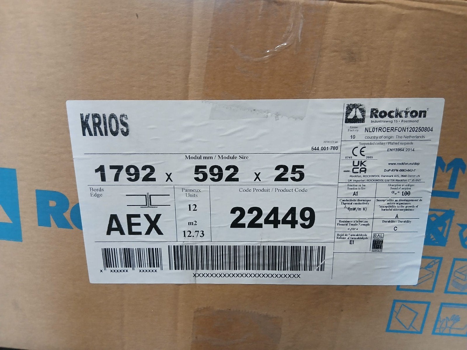 Rockfon Krios plafondplaten 600x1800mm, 12 stuks (12.73m2), Ophalen, Nieuw