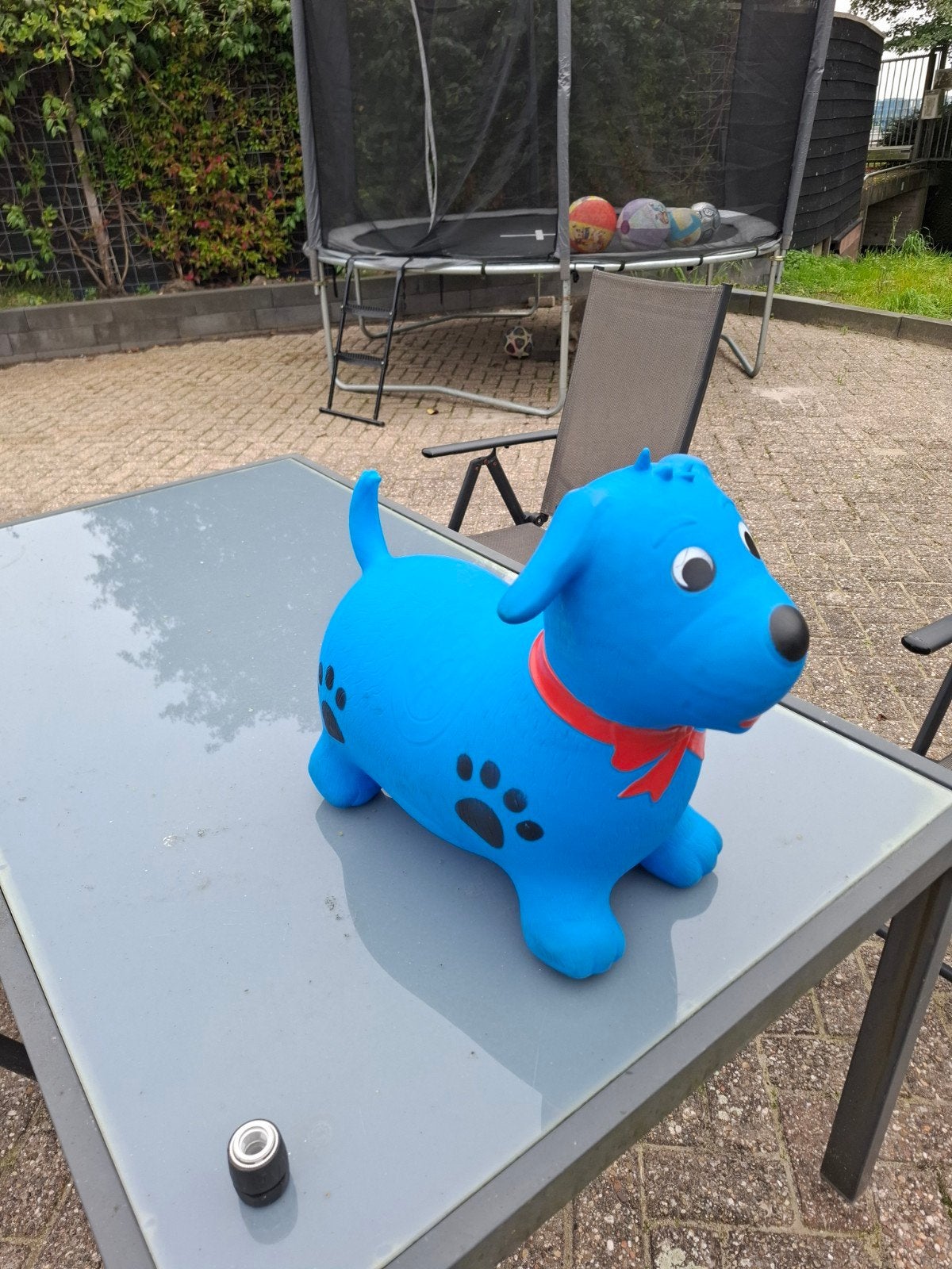 Blauwe opblaasbare springhond voor kinderen, Ophalen, Zo goed als nieuw, Jongen of Meisje