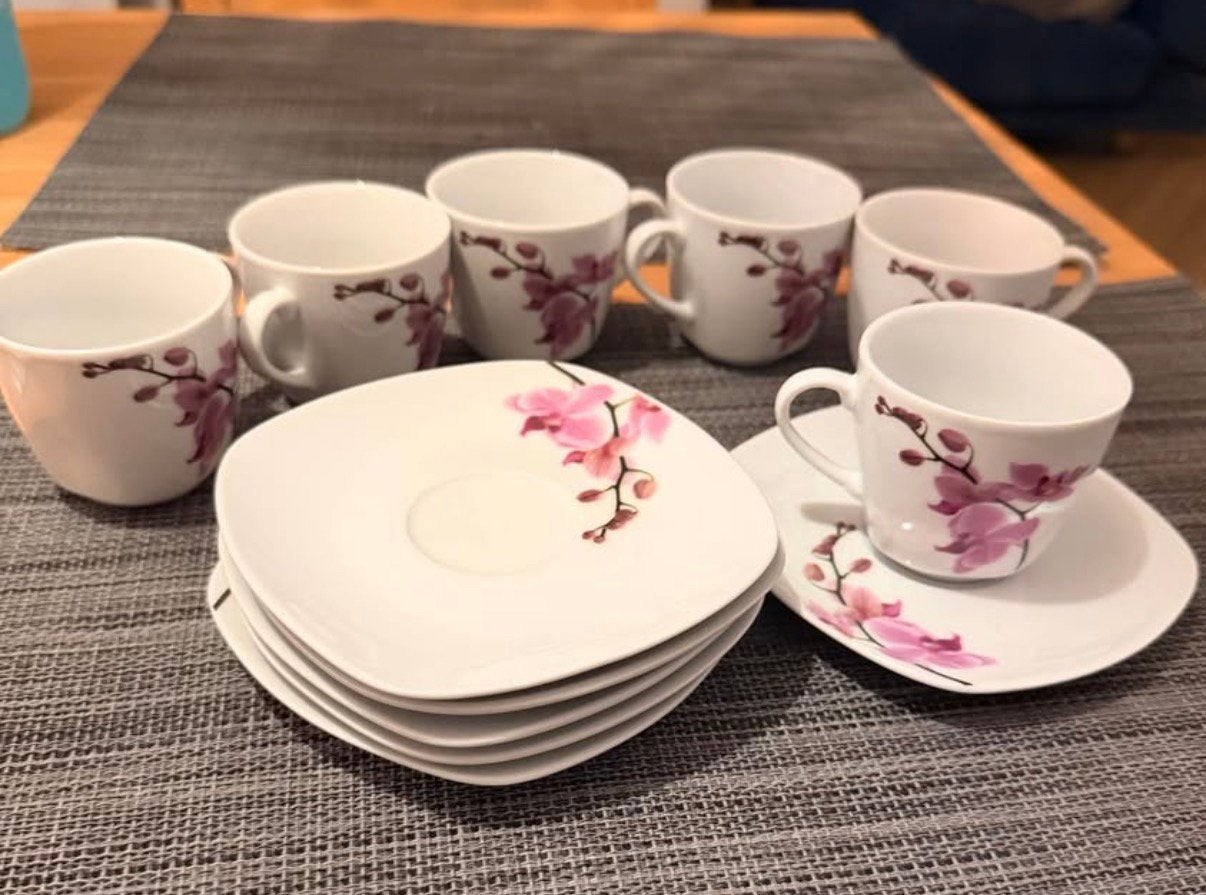 Van Well Kyoto Porcelain Coffee Set – 6 Cups 5 Plates, Ophalen of Verzenden, Overige stijlen, Kop(pen) en/of Schotel(s), Glas