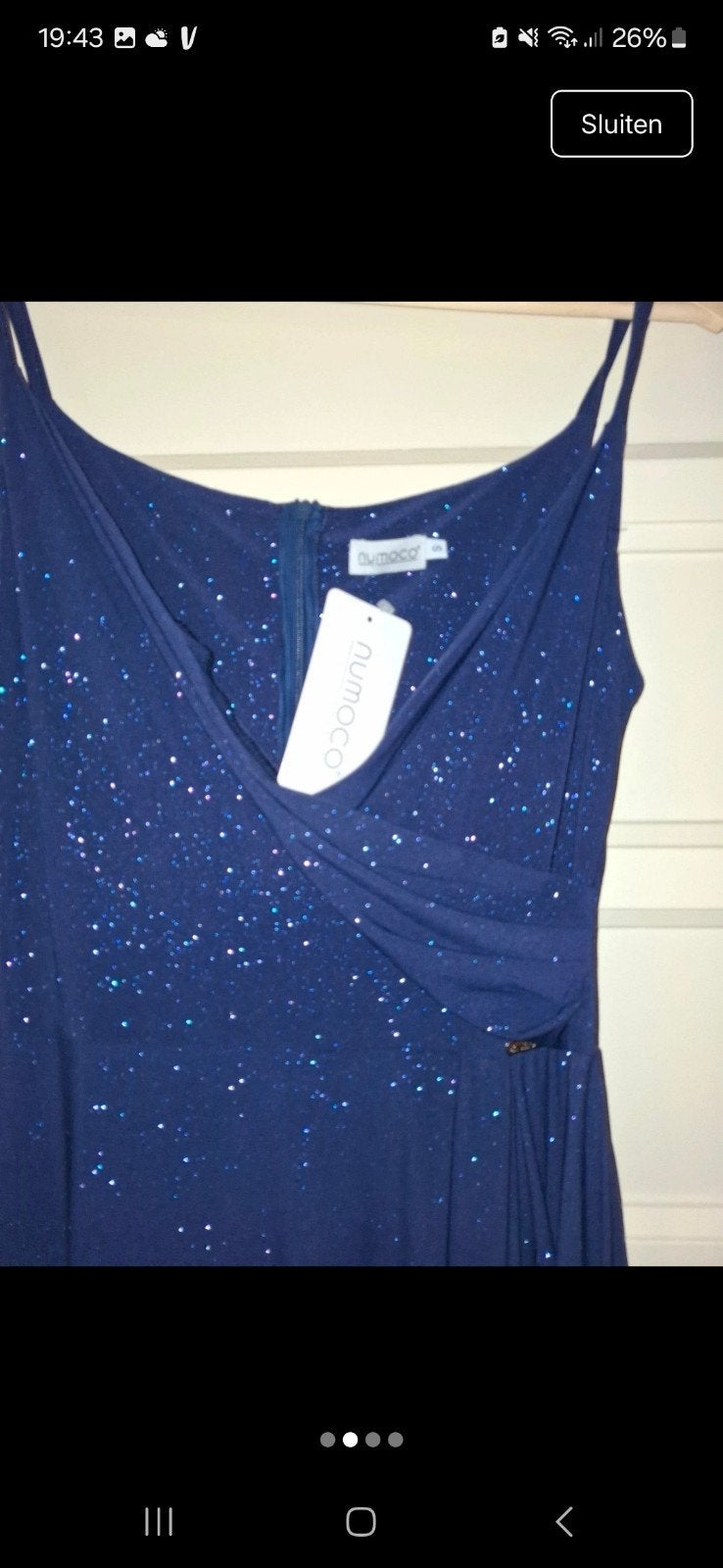 Nieuwe donkerblauwe galajurk met glitter - Numoco, Blauw, Nieuw, Maat 36 (S), Onder de knie
