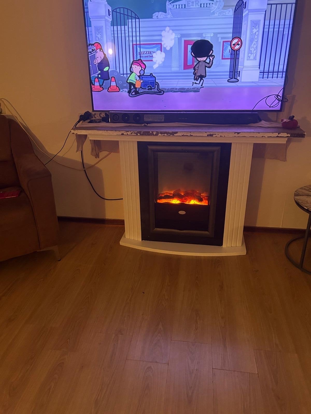 Tv meubel met elektrische sfeerhaard, Overige materialen, Gebruikt, 100 tot 150 cm, Ophalen of Verzenden