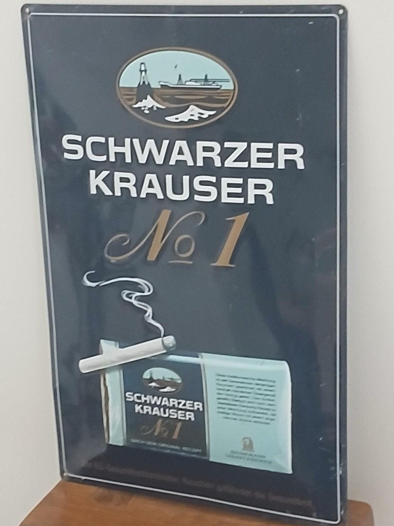 Schwarzer Krauser Tabak Reclamebord, Ophalen of Verzenden, Gebruikt, Reclamebord