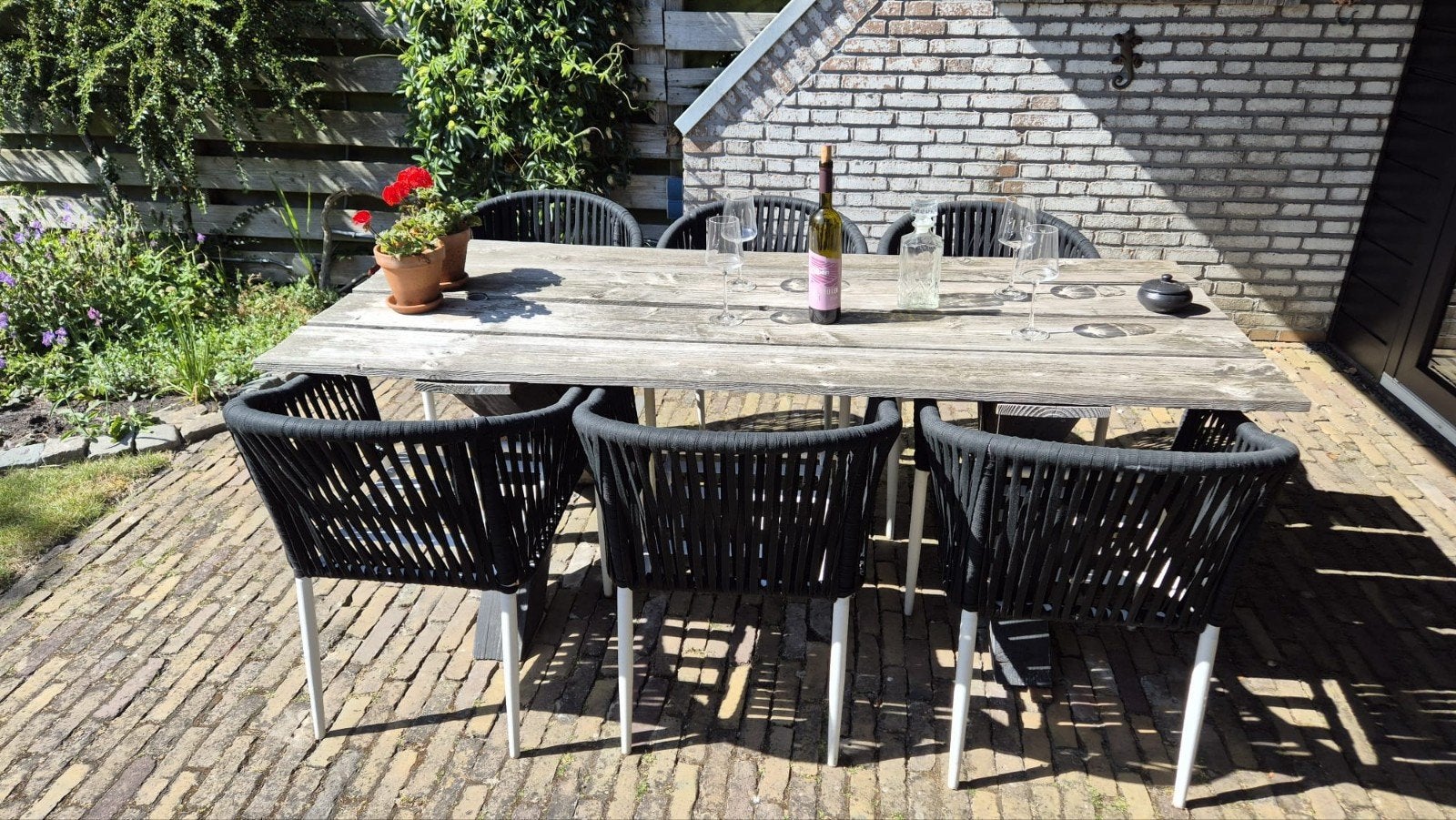 Tuinset met houten tafel en 6 stoelen, Tuin en Terras, Tuinsets en Loungesets, Ophalen