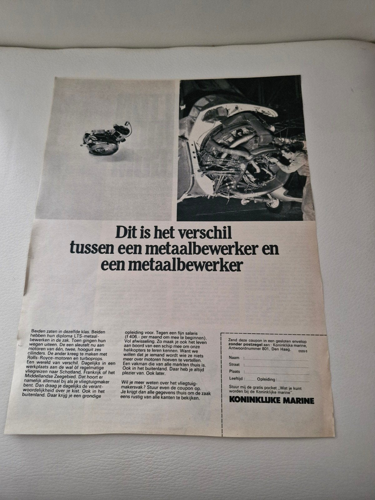 Oude advertentie Koninklijke Marine - Metaalbewerker, Ophalen of Verzenden, Gelezen