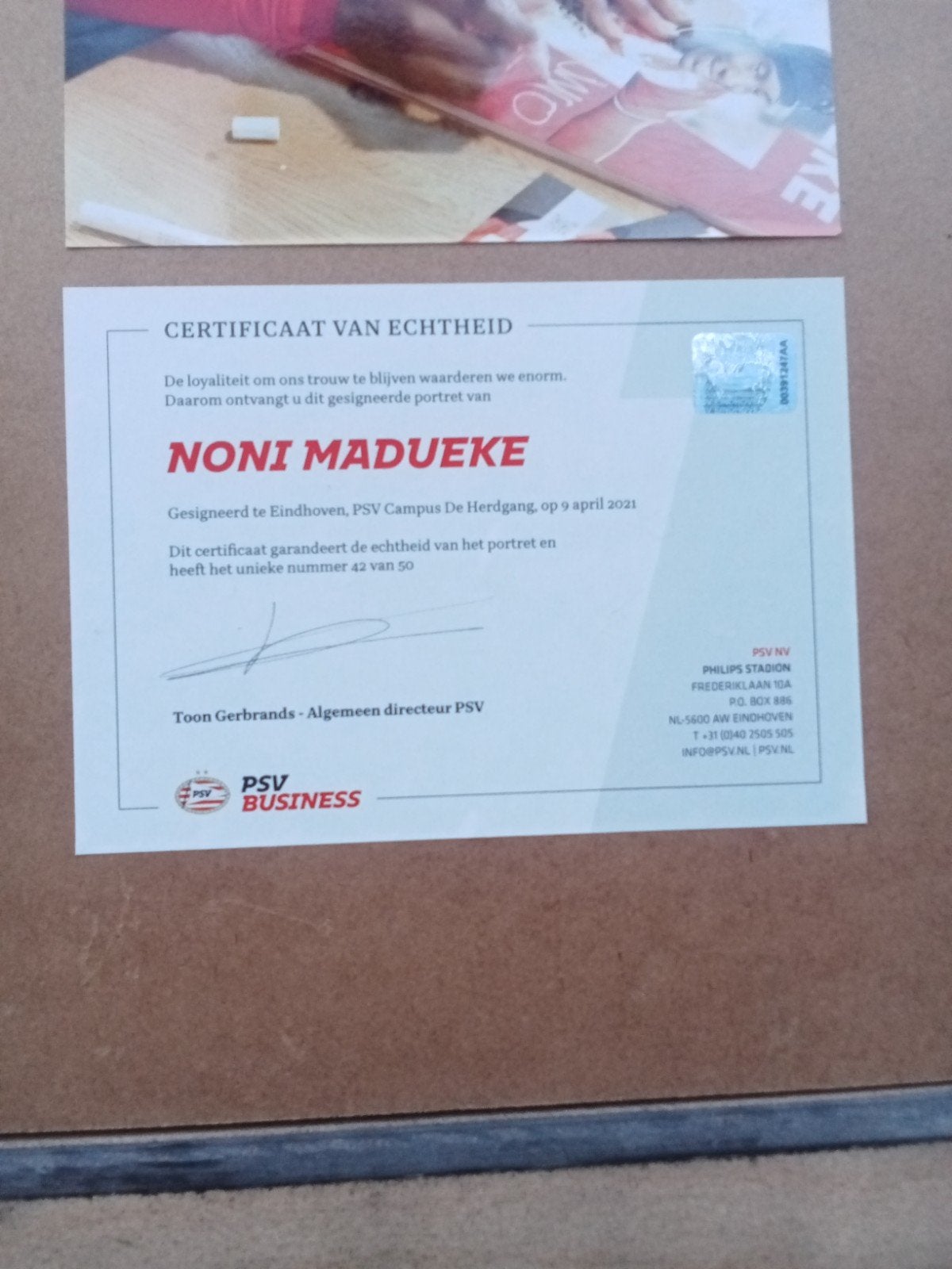 Madueke gesigneerd portret waarde van echtheid certificaat, Ophalen, Zo goed als nieuw, PSV, Poster, Plaatje of Sticker