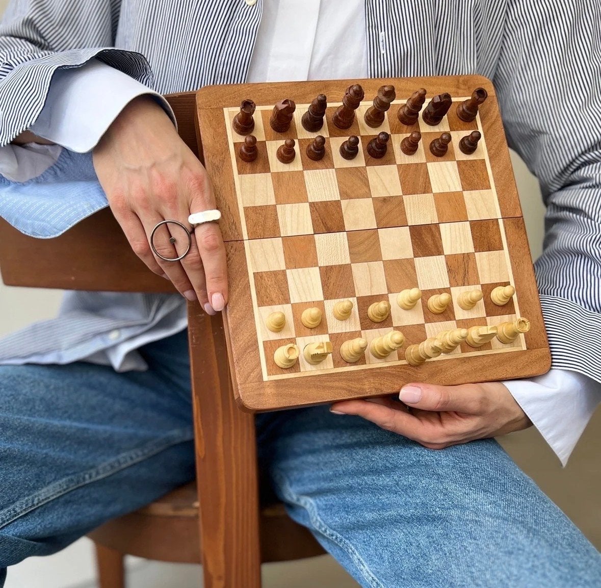 Houten Reis Schaakspel - Magnetisch & Opvouwbaar, Een of twee spelers, Ophalen of Verzenden, Nieuw, Reisspel