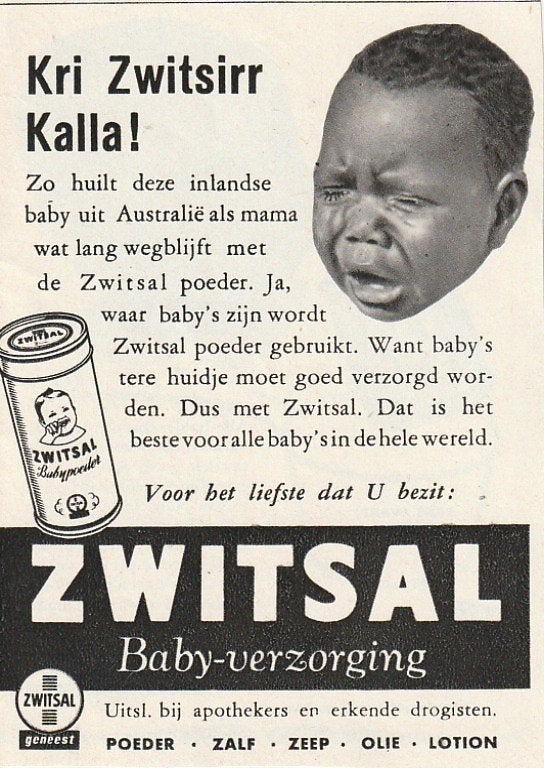 Retro reclame 1955 Zwitsal poederbus "inlandse" baby, Verzenden, Overige typen