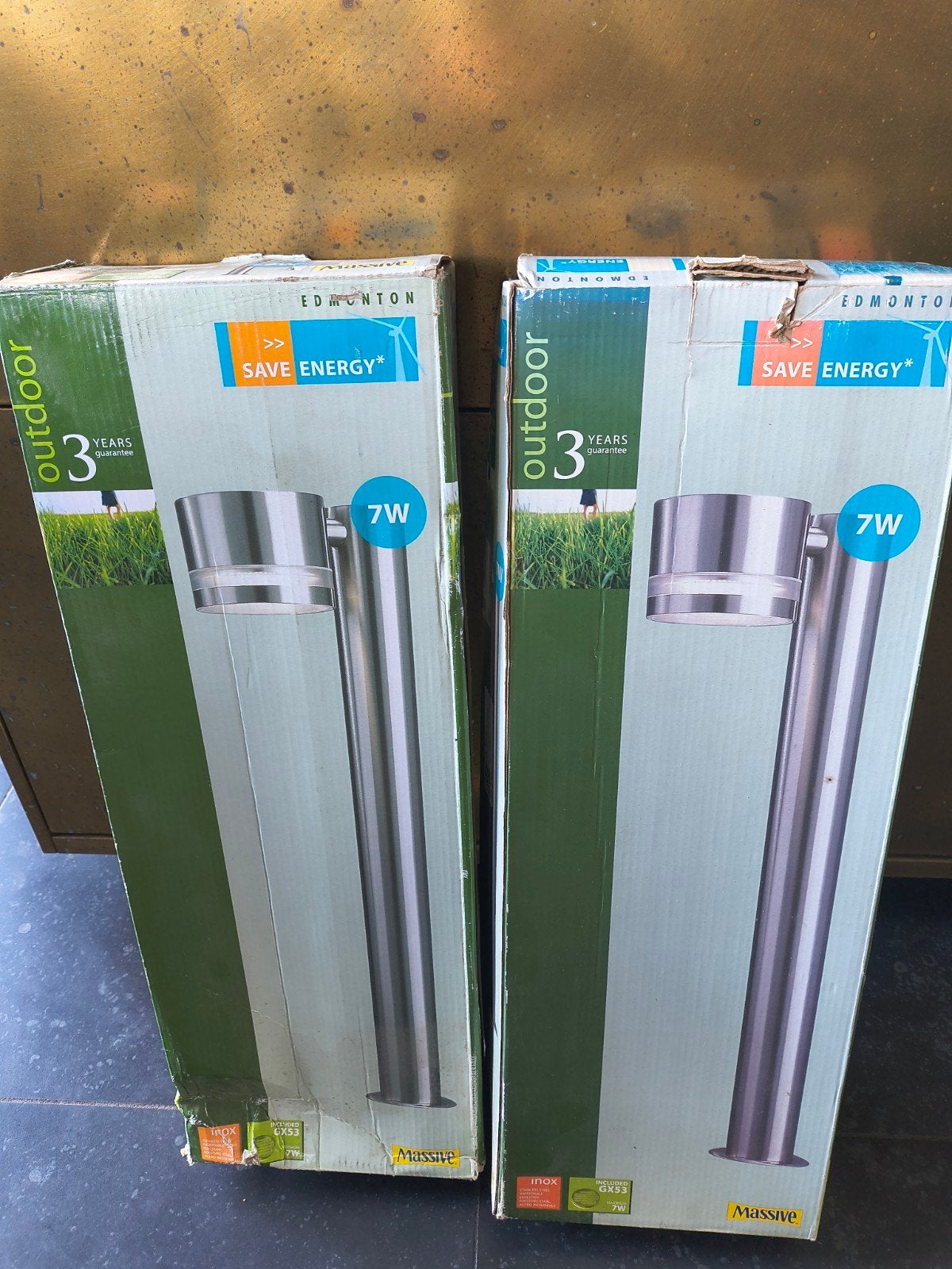 Massive Edmonton RVS nieuwe buitenlampen - 2 stuks, Minder dan 50 watt, Staande lamp, Nieuw, Ophalen of Verzenden