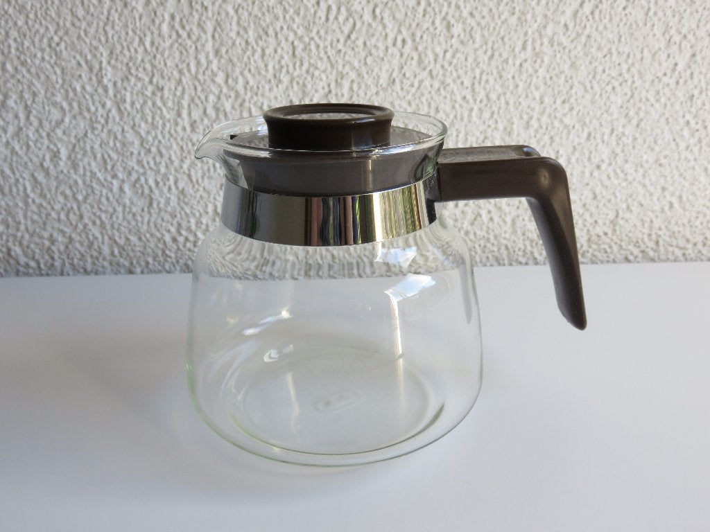 Melitta glazen koffiekan met bruine kunststof handgreep, Huis en Inrichting, Kan, Overige merken, Vintage, Ophalen of Verzenden