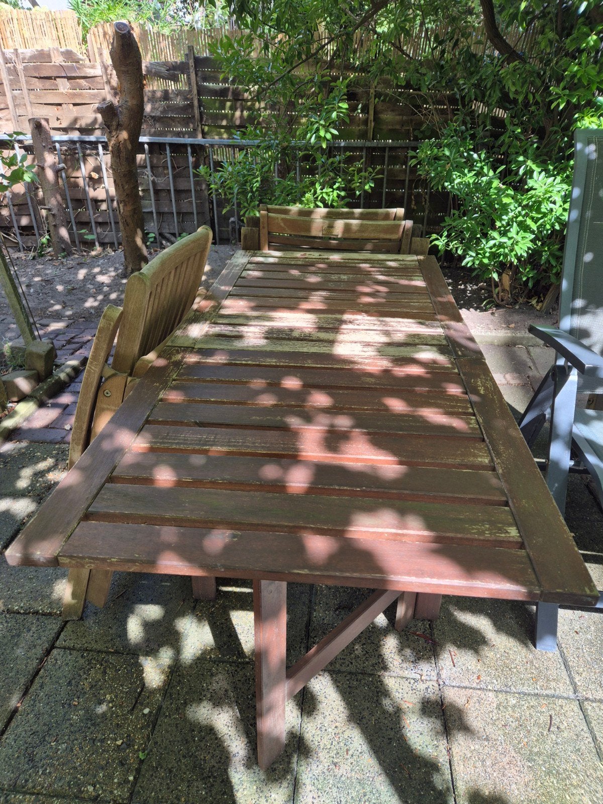 Houten tuintafel met inklapbare banken, Ophalen, Gebruikt, Rechthoekig, Hout