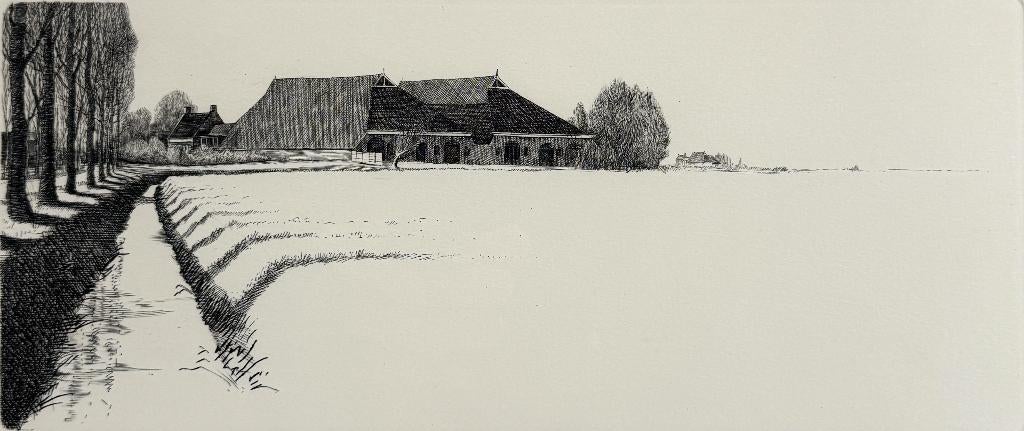 231. Ets, Franc van Oort - polderlandschap, 1984, Ophalen of Verzenden