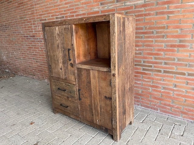 Kabinet 100 cm breed  oud hout direct leverbaar actie prijs, 1 of 2 laden, Nieuw, Minder dan 100 cm, 25 tot 50 cm