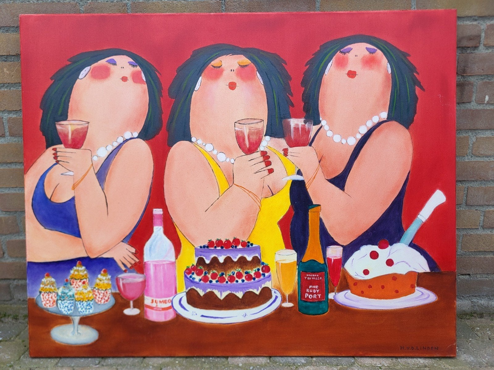 Schilderij ' Dikke Dames, Antiek en Kunst, Kunst | Schilderijen | Modern, Ophalen