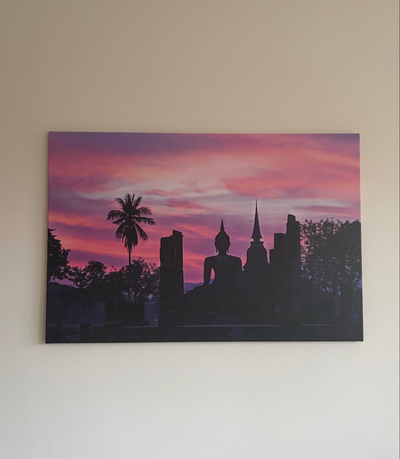 Canvas schilderij zonsondergang Boeddha Thailand, Ophalen, 50 – 75, Nieuw, Schilderij