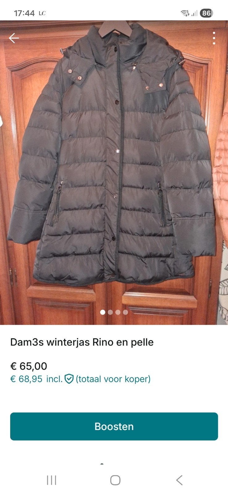 Dames winterjas 46.zwart rino en pelle, Rino en Pelle, Zwart, Ophalen of Verzenden, Zo goed als nieuw