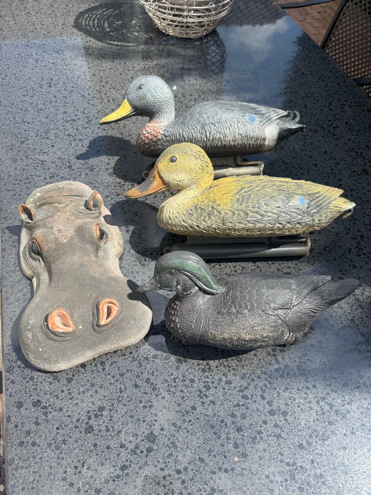 Set van 3 drijf eenden en nijlpaard, Ophalen, Gebruikt, Vogel, Opgezet dier
