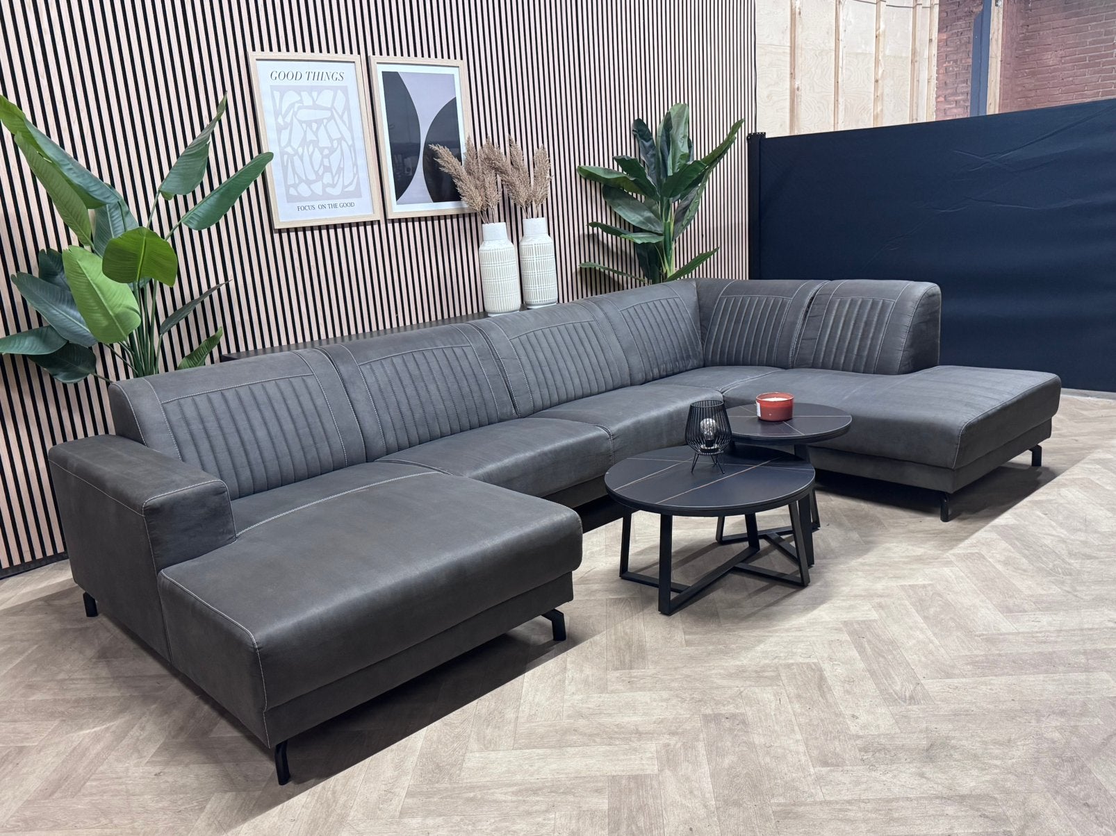 ZGAN Moderne Industriële U-Bank/Hoekbank - Antraciet - 343cm, -, -, Hoekbank, Ophalen of Verzenden