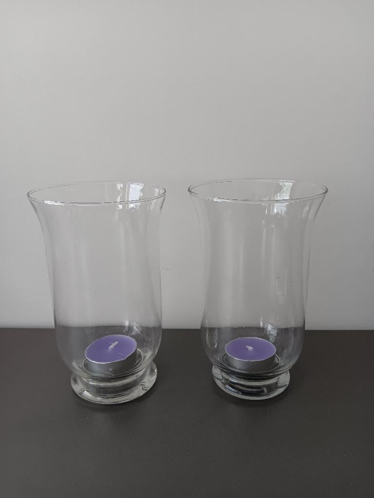 Set van 2 glazen windlichten transparant, Overige materialen, Gebruikt, Ophalen of Verzenden, Kandelaar