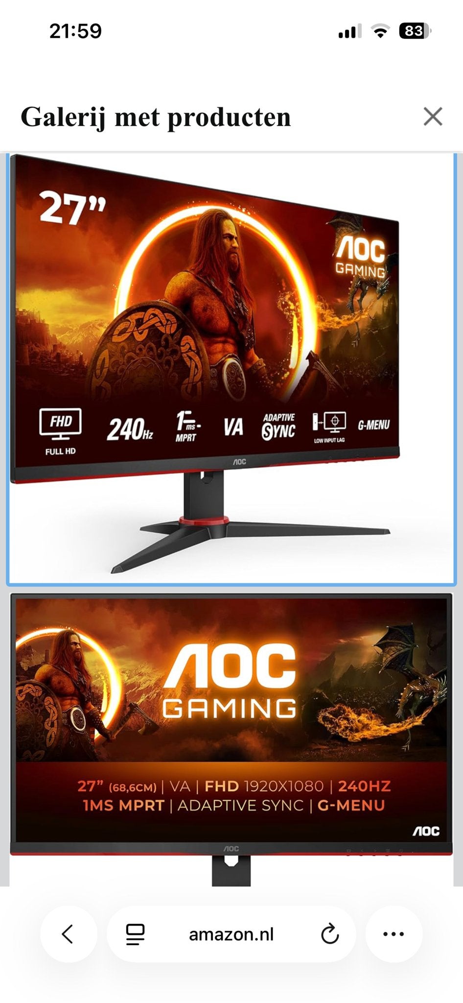 240HZ AOC Gaming 27G2SPAE/BK 27 inch Full HD Gaming Monitor, Computers en Software, Monitoren, Gaming, In hoogte verstelbaar, VA