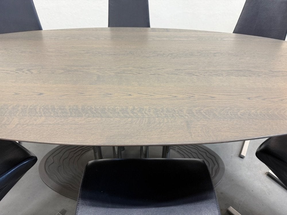 Als nieuw Leolux Thebe Eettafel Eiken grijs hout Tafel 220x1, Leolux, 100 tot 150 cm, Info@leolux.nl, 150 tot 200 cm